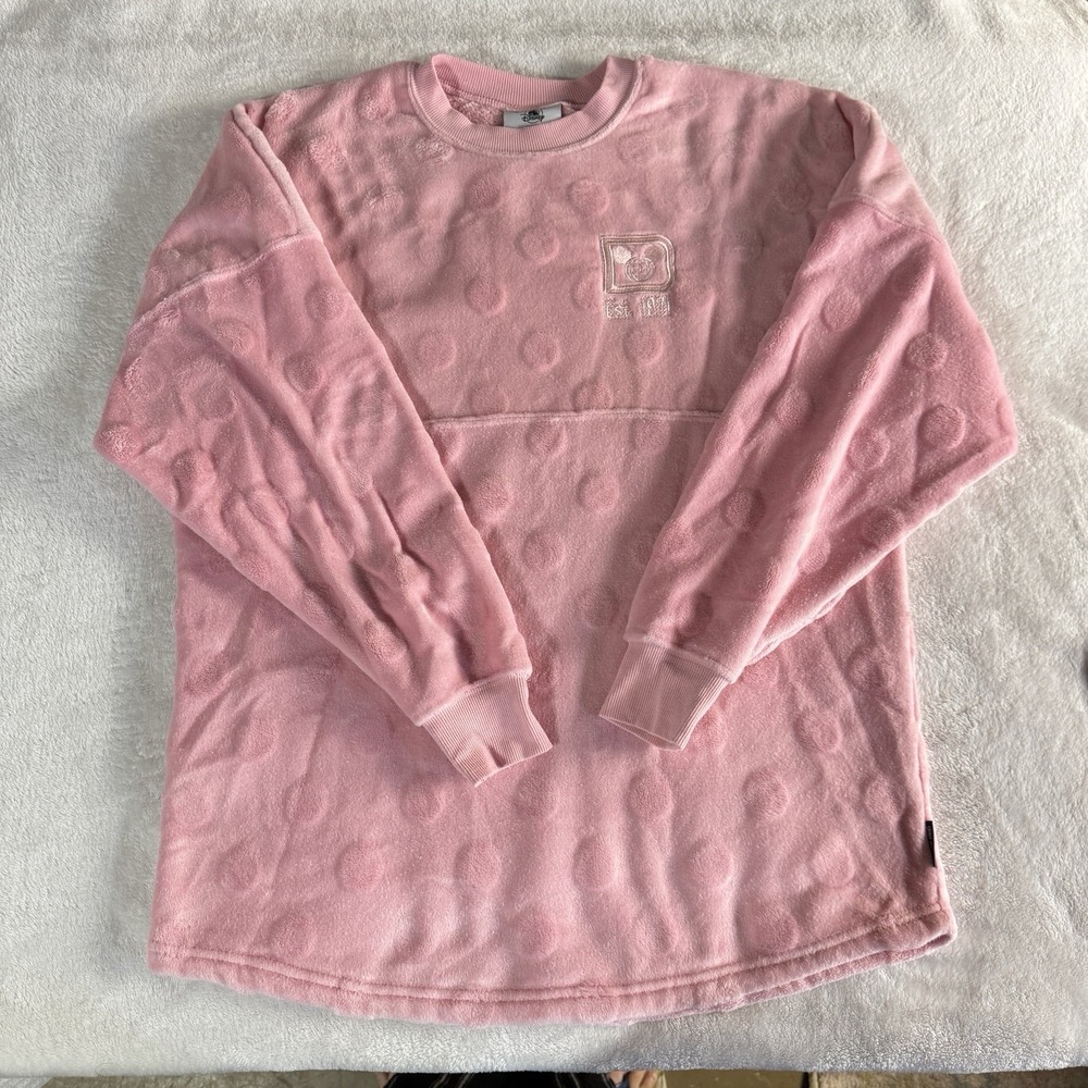 Disney Spirit Jersey Women Medium Pink Polka Dot Sherpa Fleece Walt Disney World